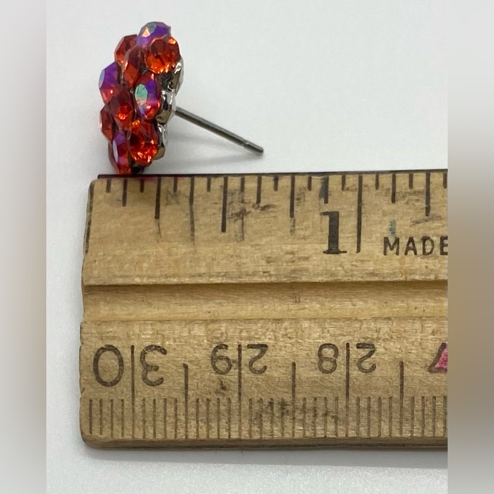 Black & Orange Red Rhinestone Bling Stud Earrings Retro Whimsigoth Fairy Party - Picture 11 of 13